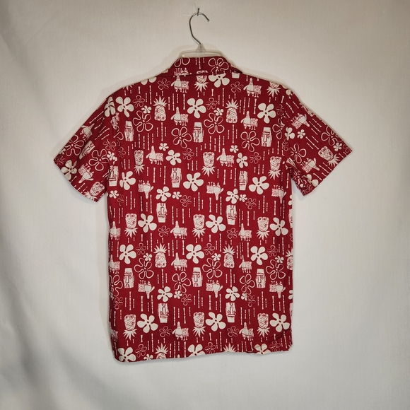 Sponge Bob Square Pants Button Down Shirt. Red and White Floral Men's XS Festive - Picture 2 of 10